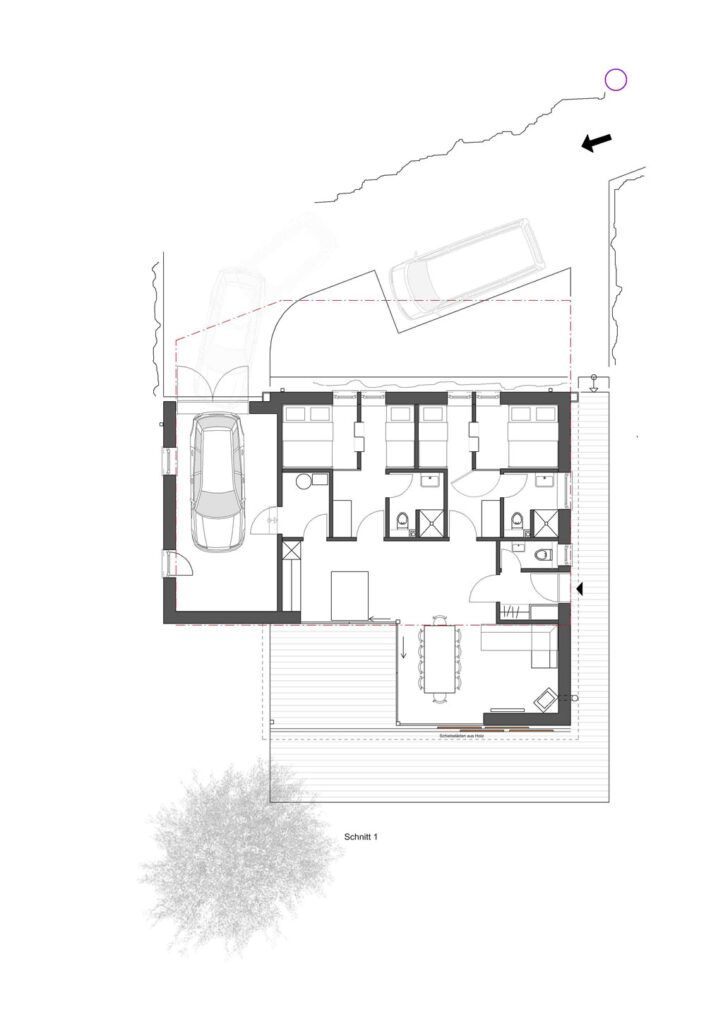 Architekturzeichnung eines Bungalows - Draufsicht